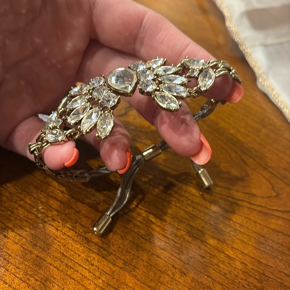 Goldtone clear cluster crystal adjustable bracelet marquis round pair crystals - Picture 12 of 12